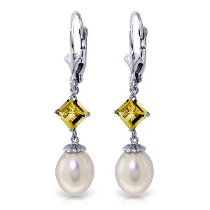 floral inset sapphire earrings-9.5 Carat 14K Whte Gold Eternal Value Pearl Citrine Earrings