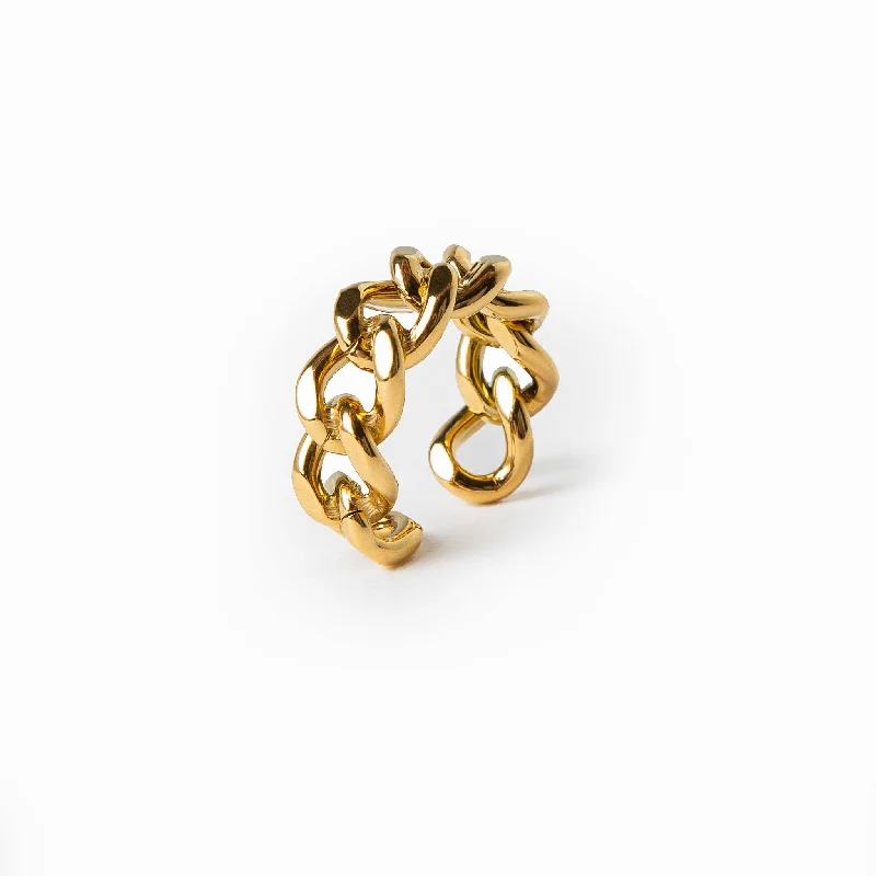 minimalist slope peak ring-Adjustable Size Curb Ring - Gold