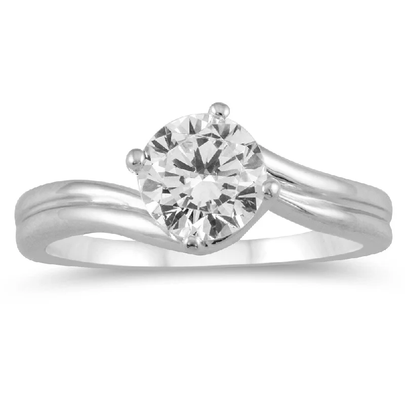 inscribed eternity ring-AGS Certified 1 Carat Diamond Solitaire Ring in 14K White Gold (I-J Color, I2-I3 Clarity)