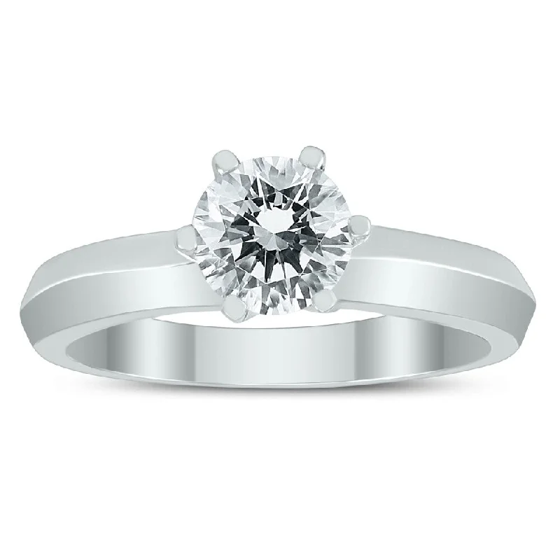 artisan-crafted rose ring-AGS Certified 1 Carat Knife Edge Diamond Solitaire Ring in 14K White Gold