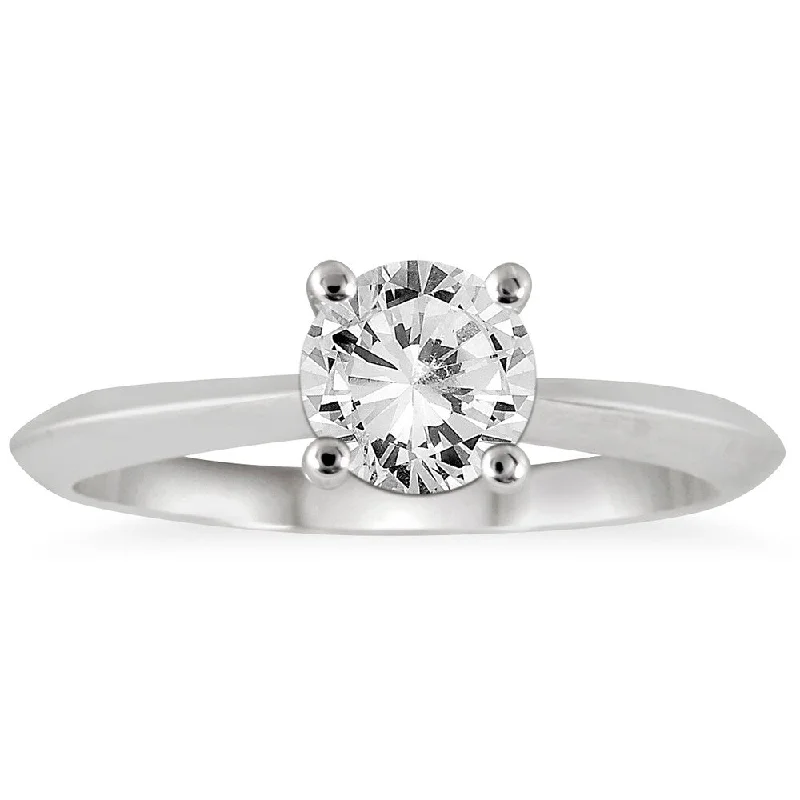 inscribed lineage ring-AGS Certified 1 Carat Knife Edge Diamond Solitaire Ring in 14K White Gold (J-K Color, I2-I3 Clarity)