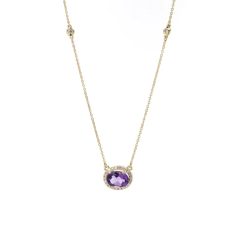 modern sleek apex peak necklace-Amethyst & Diamond Necklace