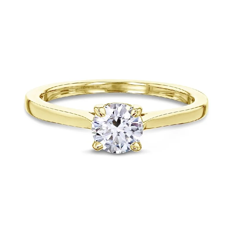 artisan-crafted niobium ring-Annello by Kobelli 14k Gold 1/2ct Round Moissanite Solitaire Petite Engagement Ring (GH/VS)