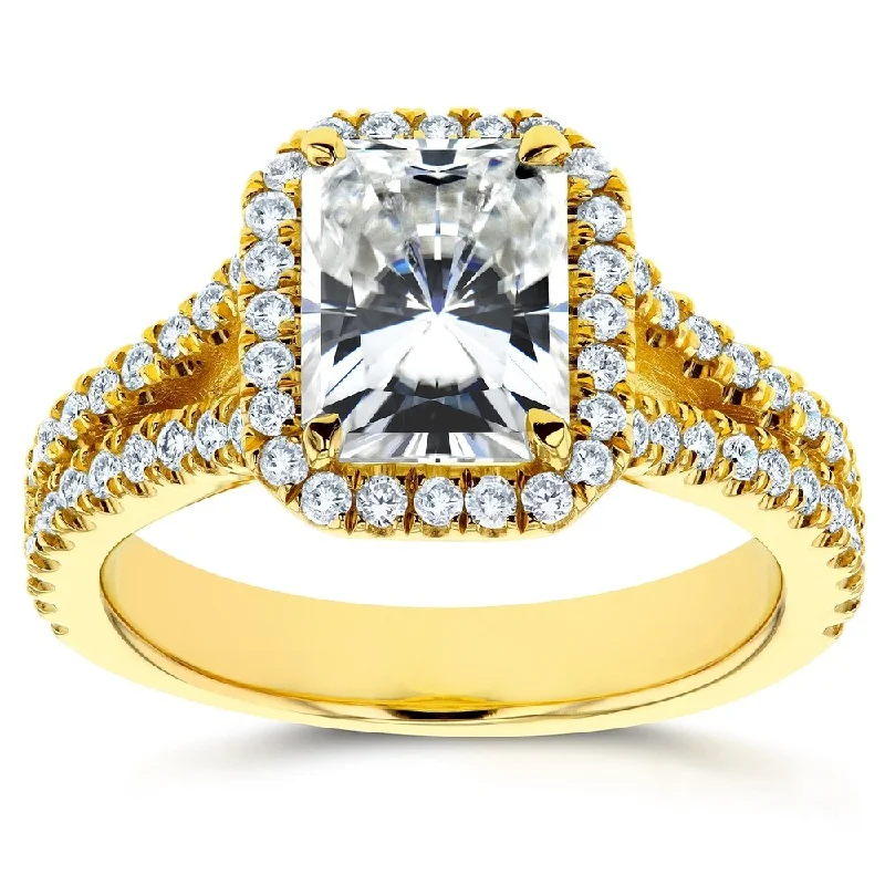 modern nebula diamond ring-Annello by Kobelli 14k Gold 2 1/3ct TGW Moissanite and Diamond Halo Engagement Ring