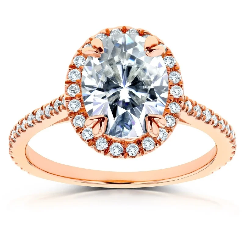 adjustable steel curve ring-Annello by Kobelli 14k Rose Gold 2 1/3ct TGW Moissanite and Diamond Oval Halo Engagement Ring