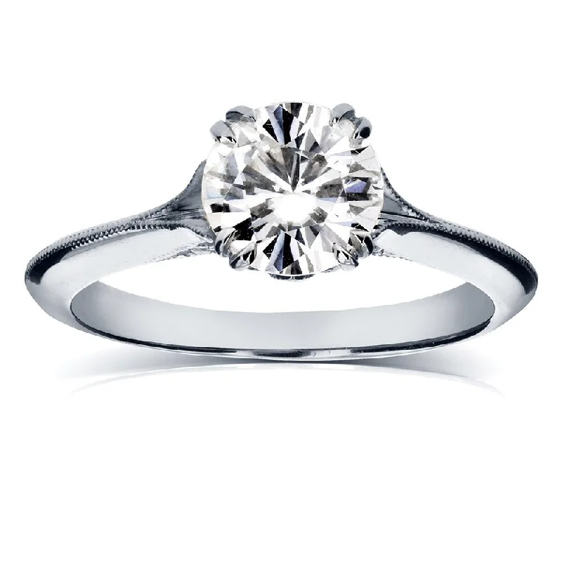 inscribed devotion ring-Annello by Kobelli 14k White Gold Moissanite and Diamond Engagement Ring (G-H, I1-I2)