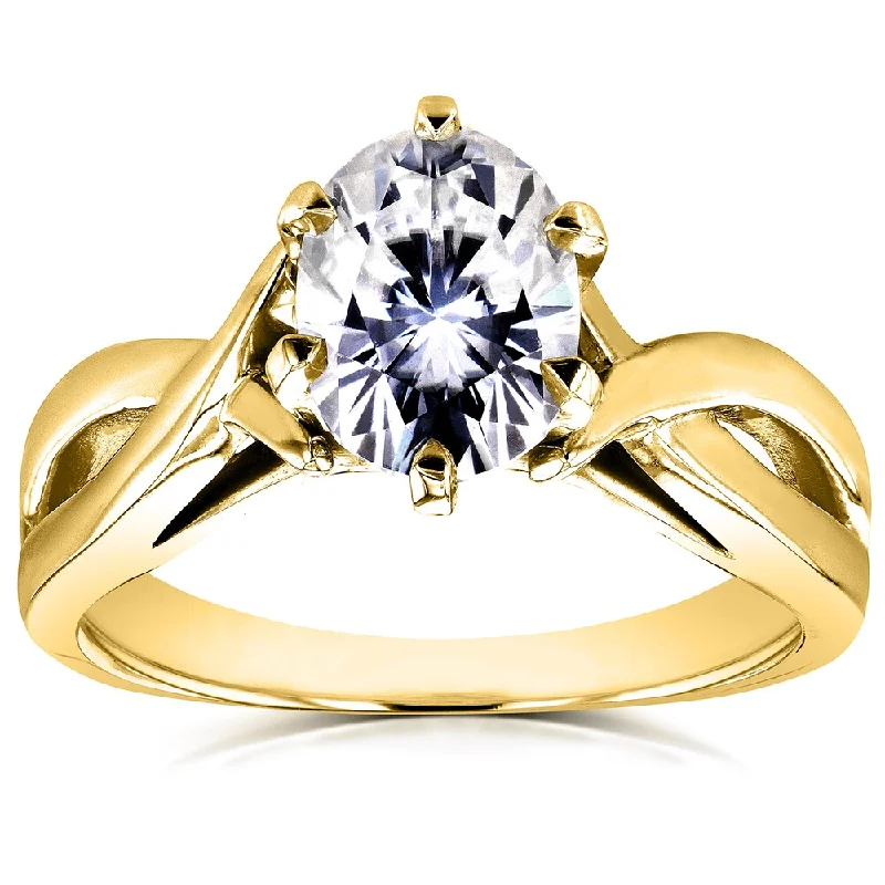 polished silver tier ring-Annello by Kobelli 14k Yellow Gold 1 1/2ct Oval Forever One Moissanite Solitaire Crossover Engagement Ring (DEF/VS)