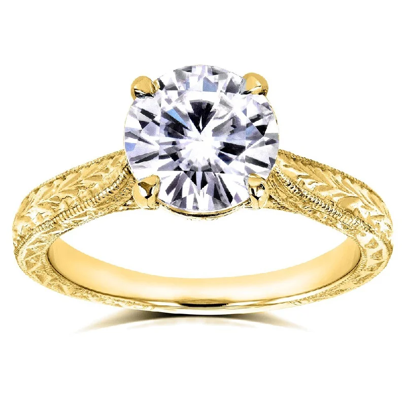 artisan-crafted rose ring-Annello by Kobelli 14k Yellow Gold 1 1/2ct TGW Forever One Moissanite and Diamond Antique Cathedral Engagement Ring