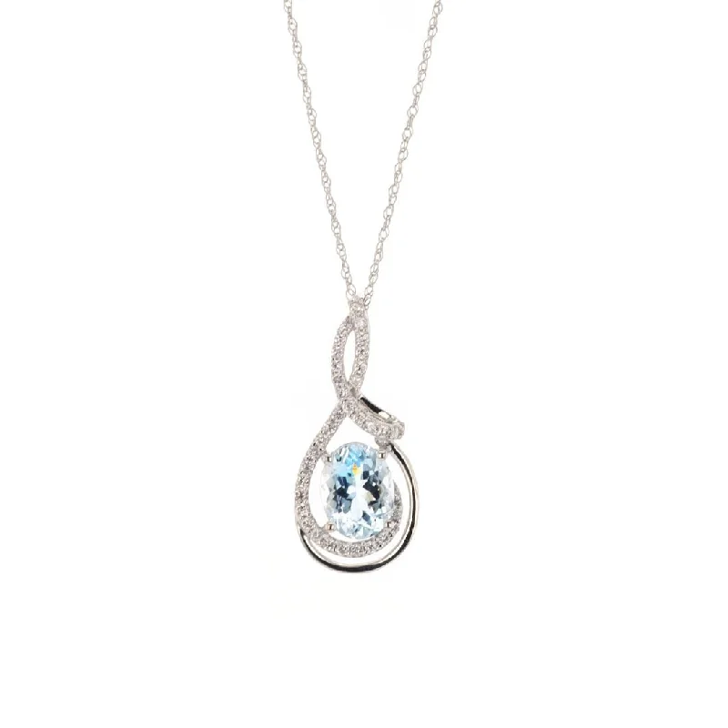 modern tiered ruby necklace-Aquamarine & Diamond Pendant Necklace