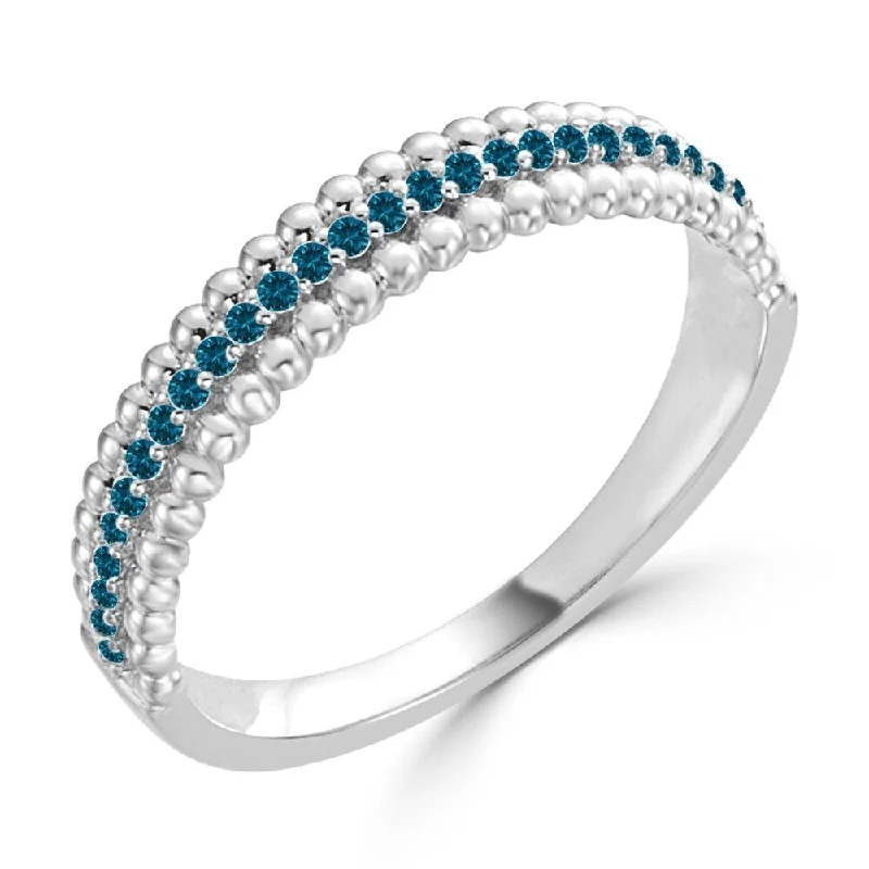 inscribed lineage ring-Auriya 1/6cttw Stackable Petite Beaded Blue Diamond Ring 10k Gold Ultra-thin