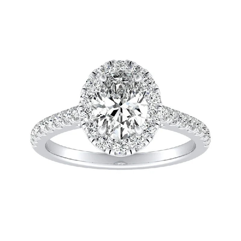 bohemian apex peak ring-Auriya 14k Gold 1 1/5ctw Oval-cut Halo Diamond Engagement Ring (I-J, I1-I2)