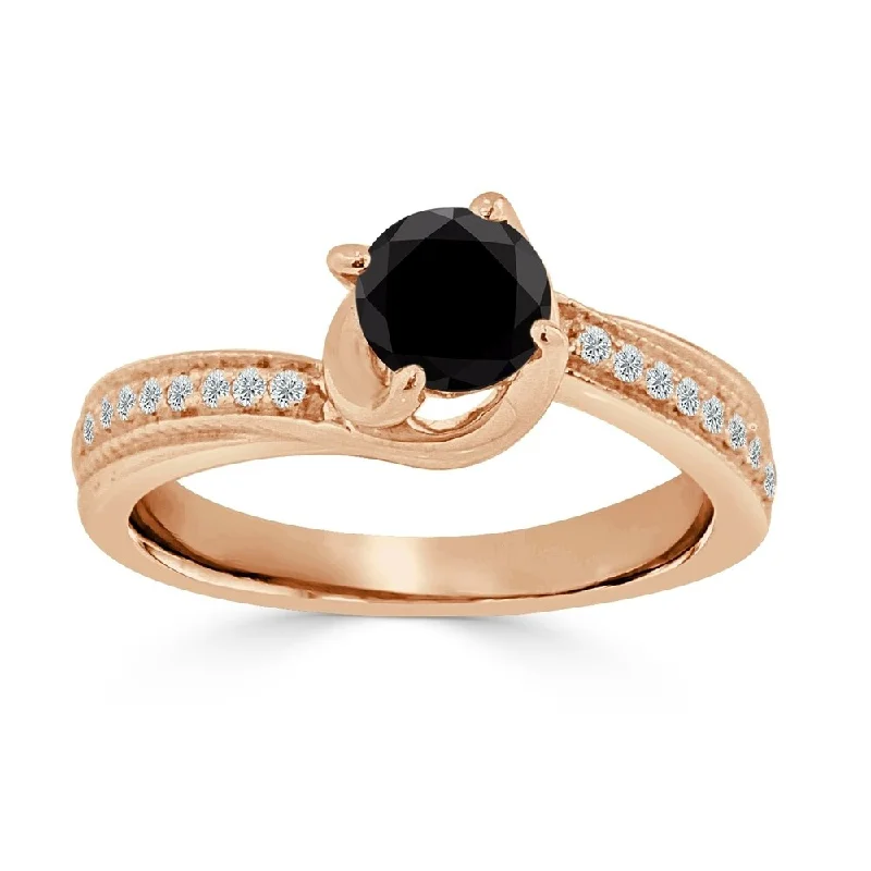 distressed gold band ring-Auriya 14k Gold 3/4ctw Round Black Diamond Engagement Ring