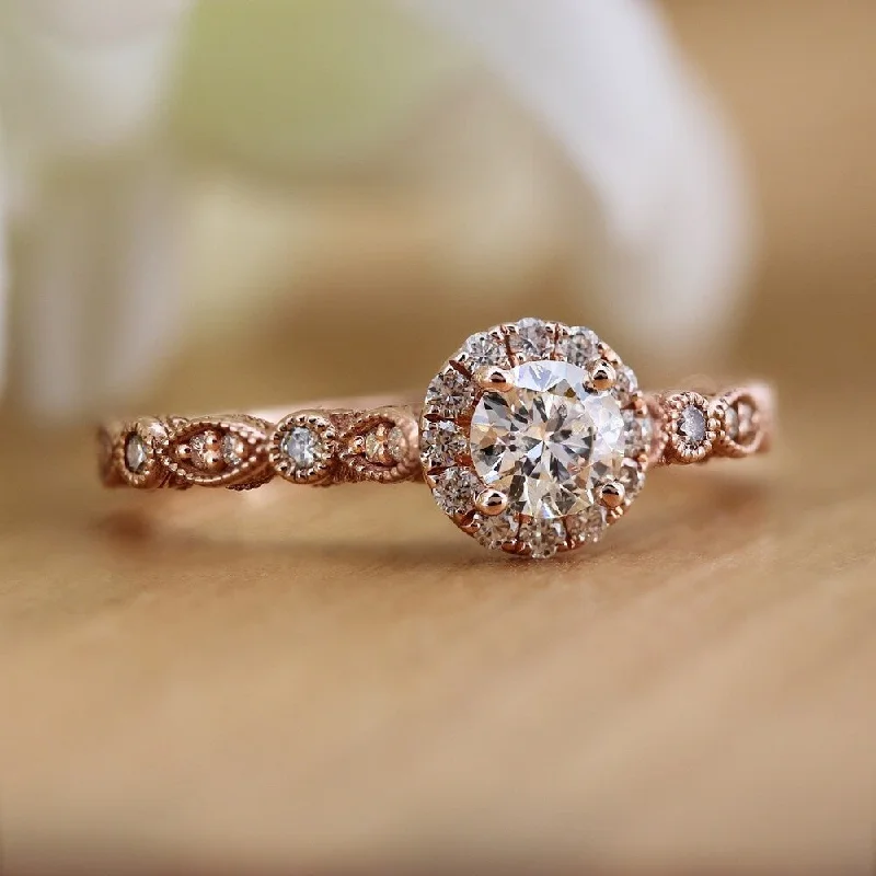 nature-themed apex ridge ring-Auriya 14k Gold 3/4ctw Vintage Round Halo Diamond Engagement Ring