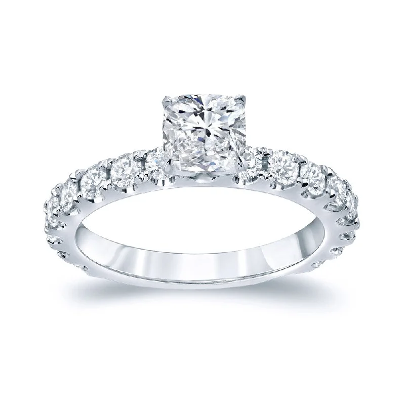 minimalist apex ridge ring-Auriya Platinum 1 3/4ctw Cushion-cut Diamond Engagement Ring Certified (H-I, SI1-SI2)