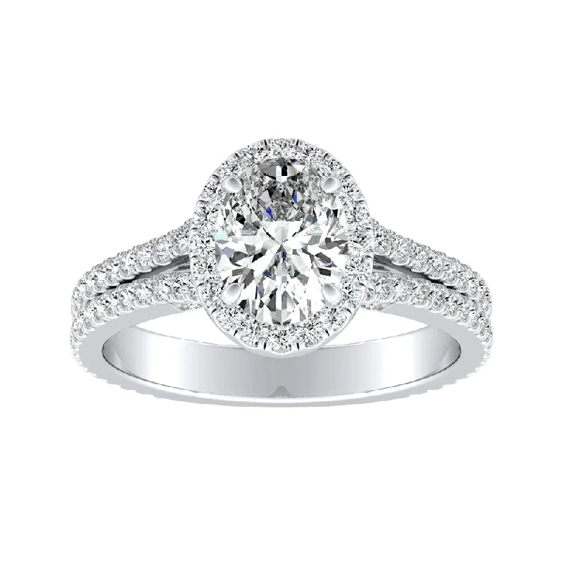 minimalist slope peak ring-Auriya Platinum 1 5/8ctw Classic Oval-cut Halo Diamond Engagement Ring