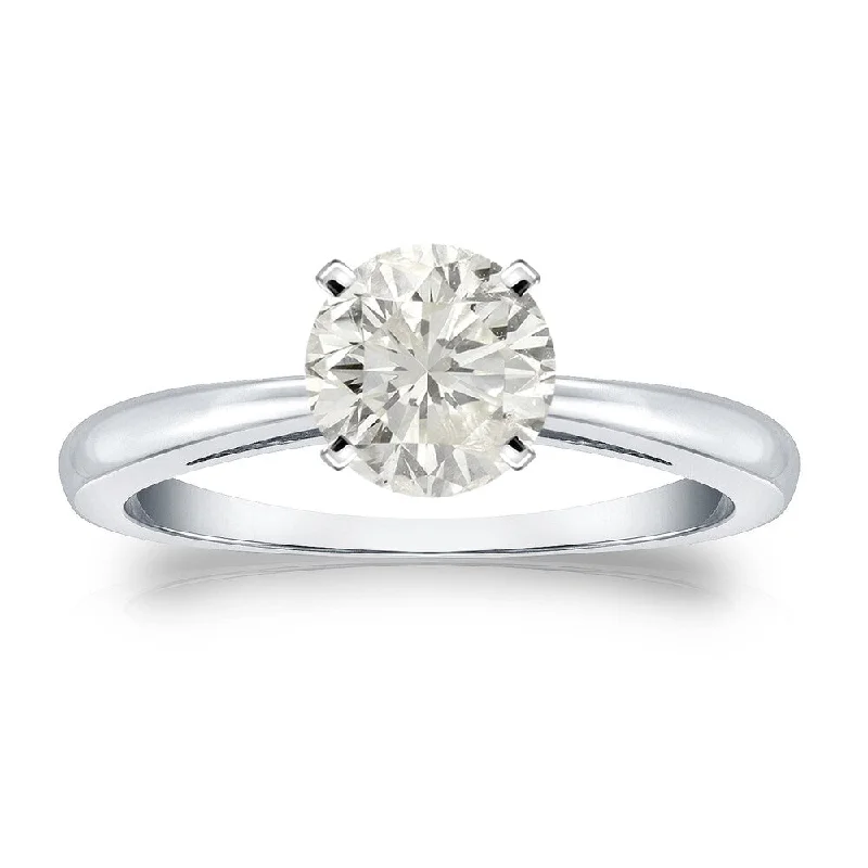 modern contoured band ring-Auriya Platinum 1ctw Round Solitaire Diamond Engagement Ring (J-K, I1-I2)