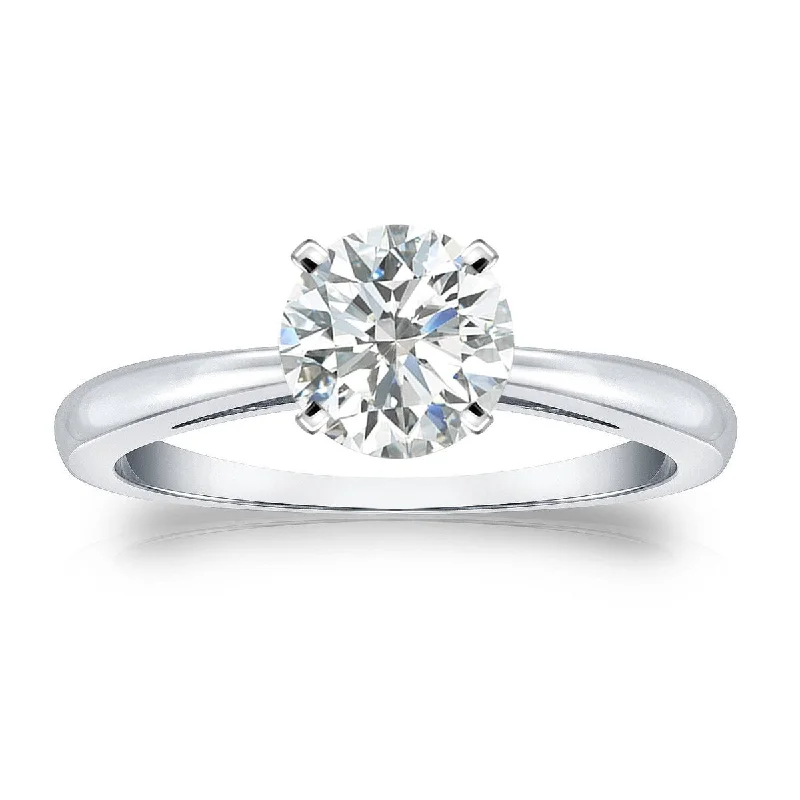 adjustable crest peak ring-Auriya Platinum 1ctw Round Solitaire Diamond Engagement Ring(I-J, SI2-SI3)