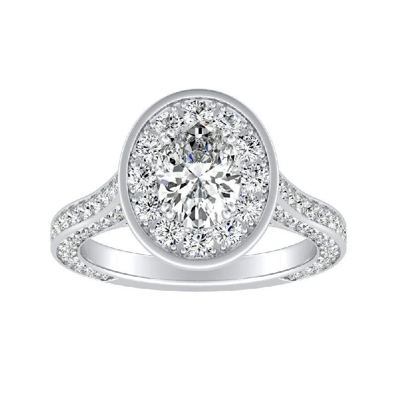 vintage-style sunstone ring-Auriya Platinum 2 1/4ctw Oval-cut Halo Diamond Engagement Ring (I-J, I1-I2)