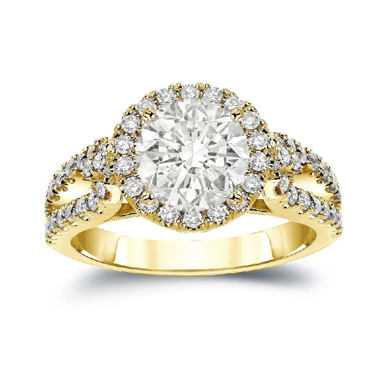 modern nebula diamond ring-Auriya Round 2 1/3ctw Halo Diamond Engagement Ring 14k Gold (J-K, I1-I2)