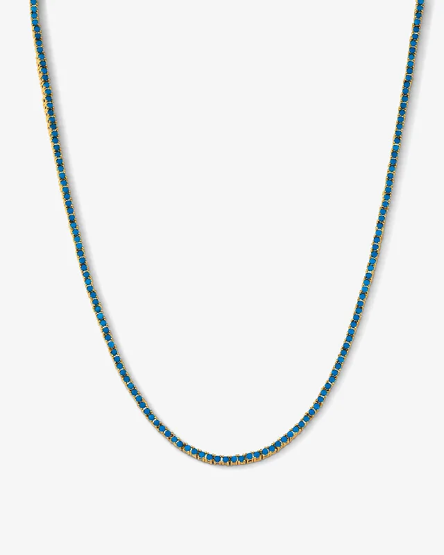 polished rose tier necklace-Baby Heiress Tennis Necklace 15" - Gold|Turquoise Diamondettes