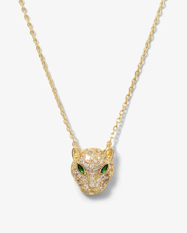 inscribed lineage pendant necklace-Baby Jaguar Necklace - Gold|Emerald|White Diamondettes