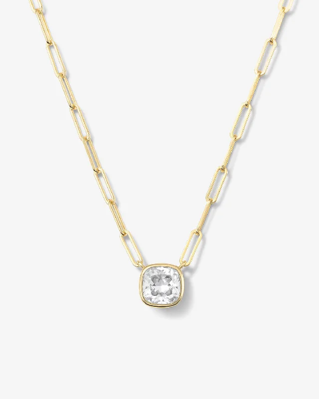 bold ruby peak ridge necklace-Baby Samantha Single Cushion Necklace - Gold|White Diamondettes