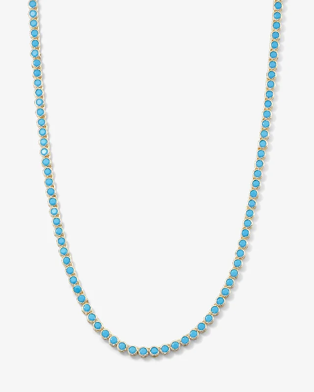 raw agate cluster necklace-Baroness Tennis Necklace 15" - Gold|Turquoise Diamondettes