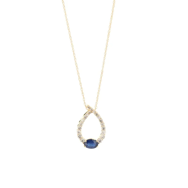 artisan-crafted rose necklace-Blue Sapphire & Diamond Pendant Necklace