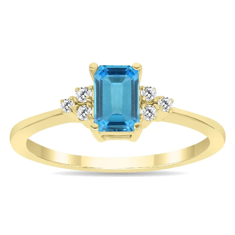 vintage-style aventurine ring-Blue Topaz and Diamond Regal Ring in 10k Yellow Gold