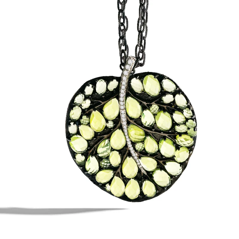 bold ruby peak ridge necklace-Botanical Leaf 53mm Necklace with Peridot and Diamonds