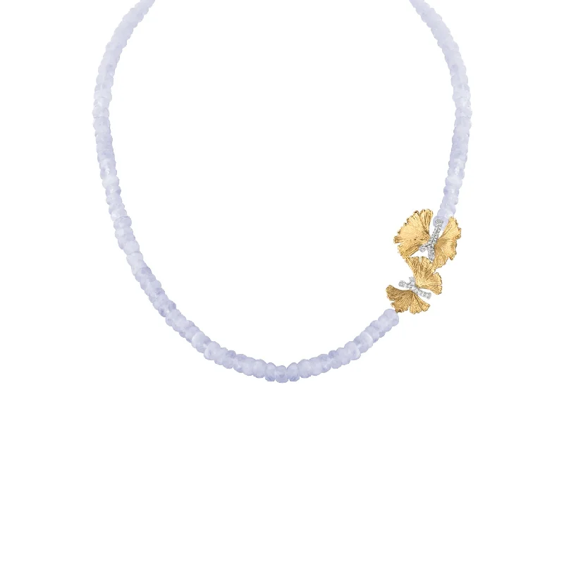 dazzling trillion-cut pendant necklace-Butterfly Ginkgo Necklace with Chalcedony and Diamonds