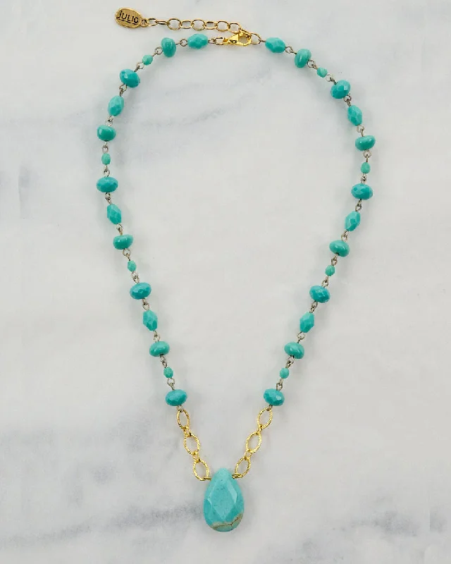 bohemian glyph necklace-Chamita Short Turquoise Crystal Linkage Necklace