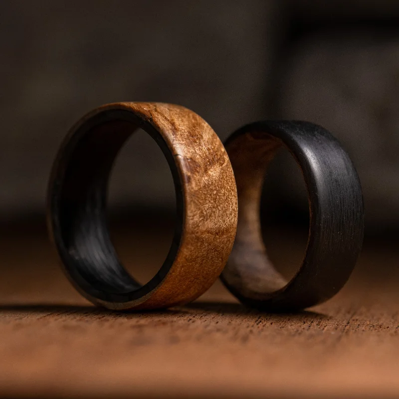 minimalist crest peak ring-Cherry Wood Carbon Fiber Ring