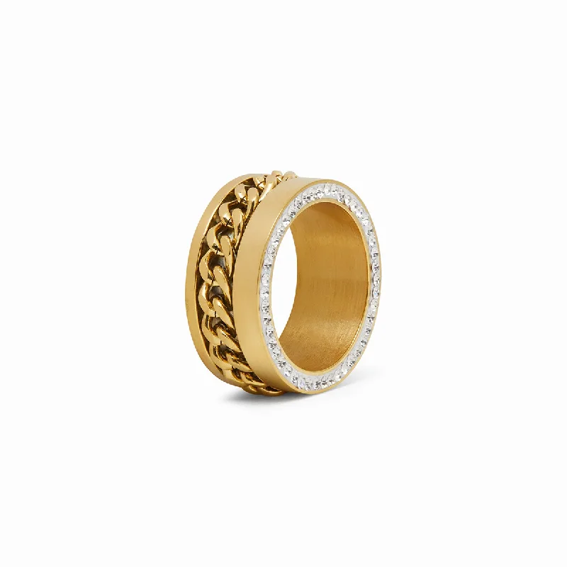 modern elevated band ring-Cuban Stone Layered Ring - Gold