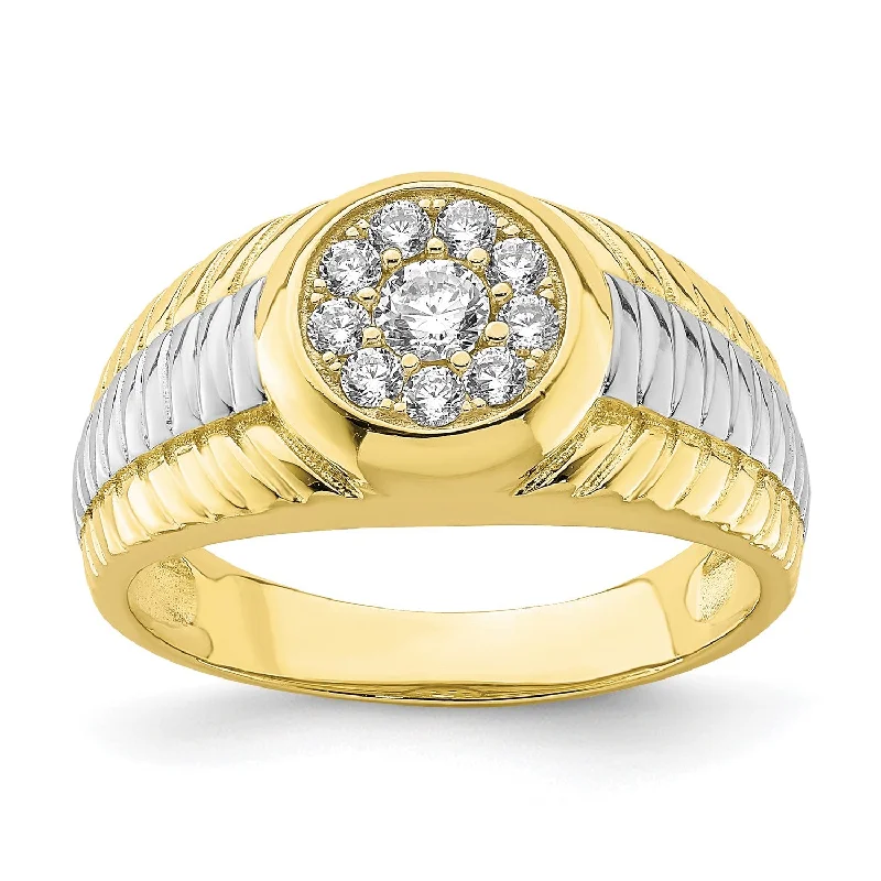 bohemian glyph ring-Cubic Zirconia Ring in 10KT Yellow Gold With Rhodium Plating; Size 9.5