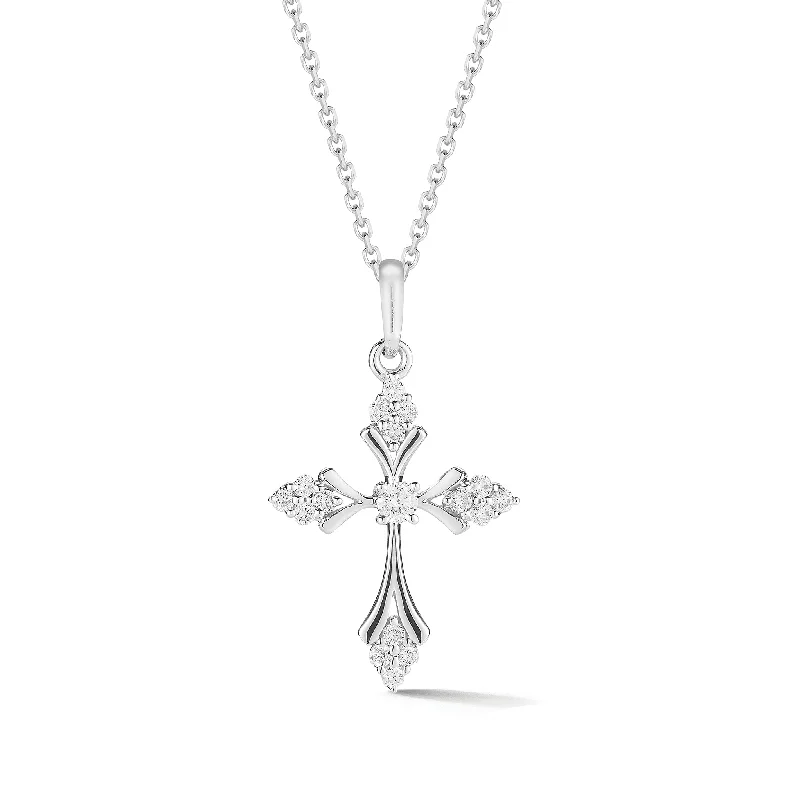 modern sculpted chain necklace-Diamond Cluster Cross Pendant Necklace