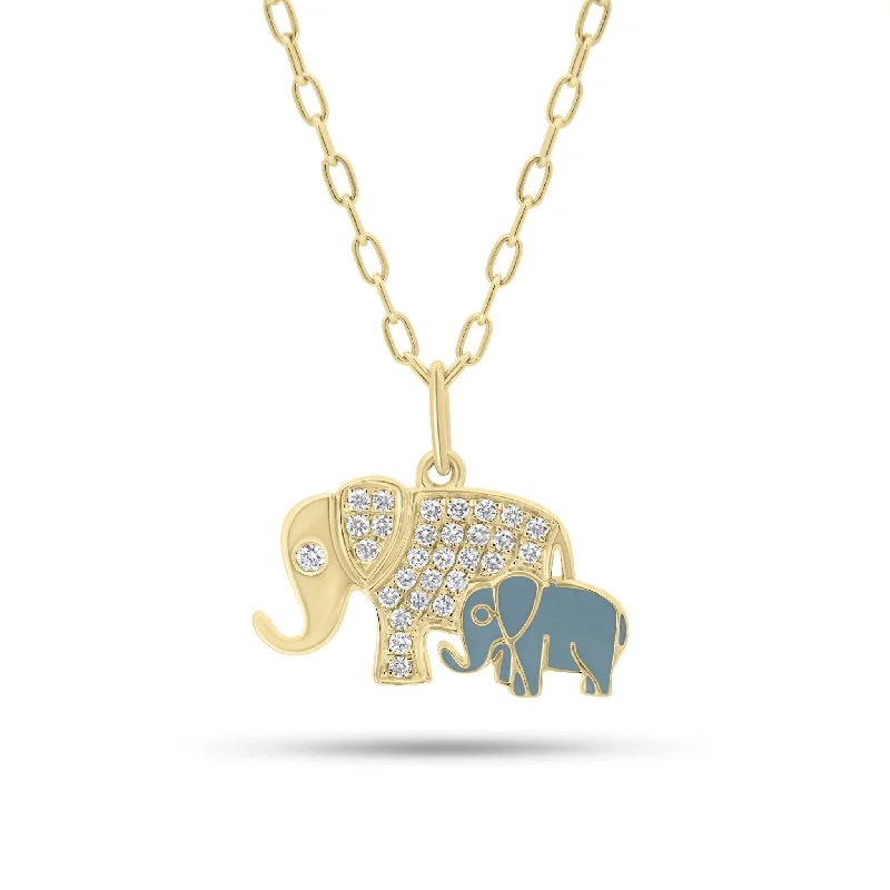 bold ruby peak ridge necklace-Diamond & Enamel Elephant Mother & Child Pendant