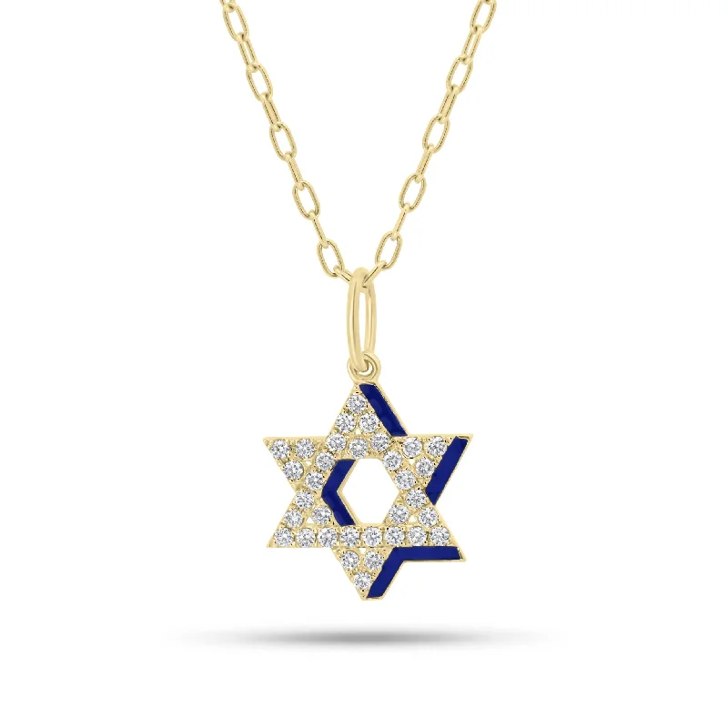 gothic-inspired bear claw necklace-Diamond & Enamel Star of David Pendant