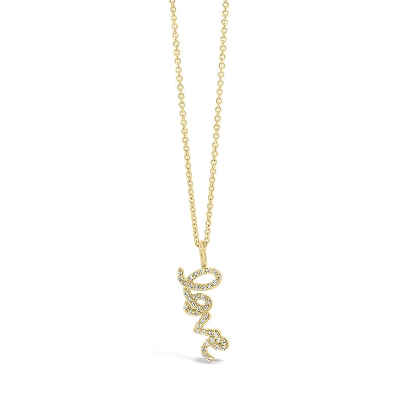 gothic-inspired panther claw necklace-Small Diamond ‘Love’ Script Pendant Necklace