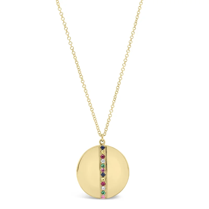 eight-stone drop necklace-Diamond & Multicolor Gemstone Locket Necklace