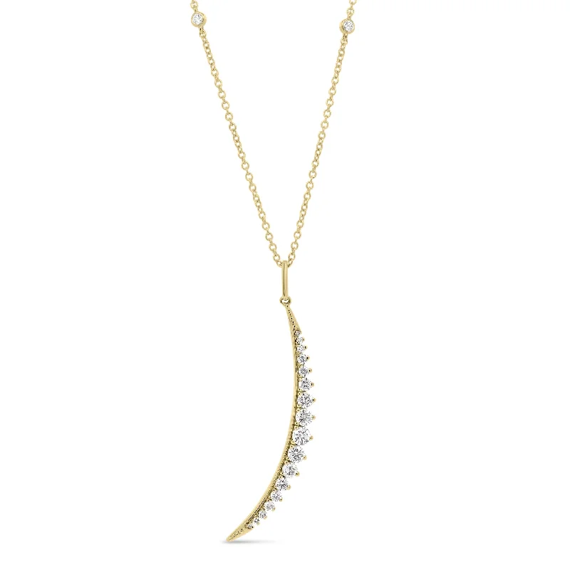 gothic-inspired eagle claw necklace-Diamond Sliver Pendant with Bezel-Set Diamond Stations