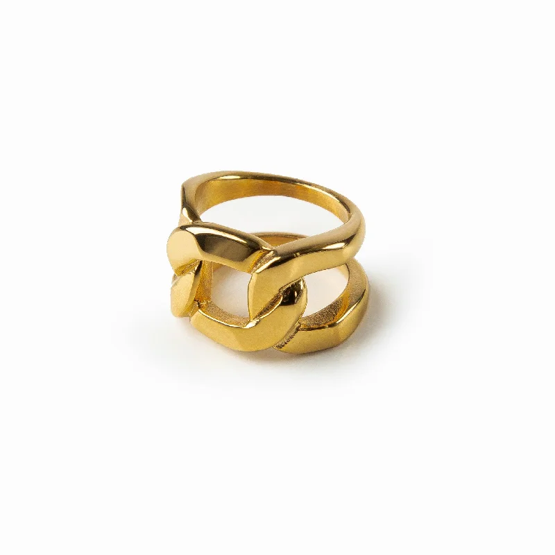 gothic-inspired eagle claw ring-Double Link Ring - Gold