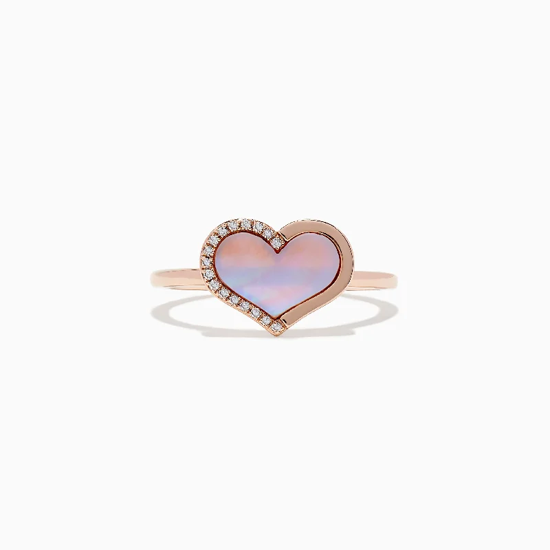 vintage-inspired amber ring-14K Rose Gold Mother of Pearl and Diamond Heart Ring, 0.04 TCW