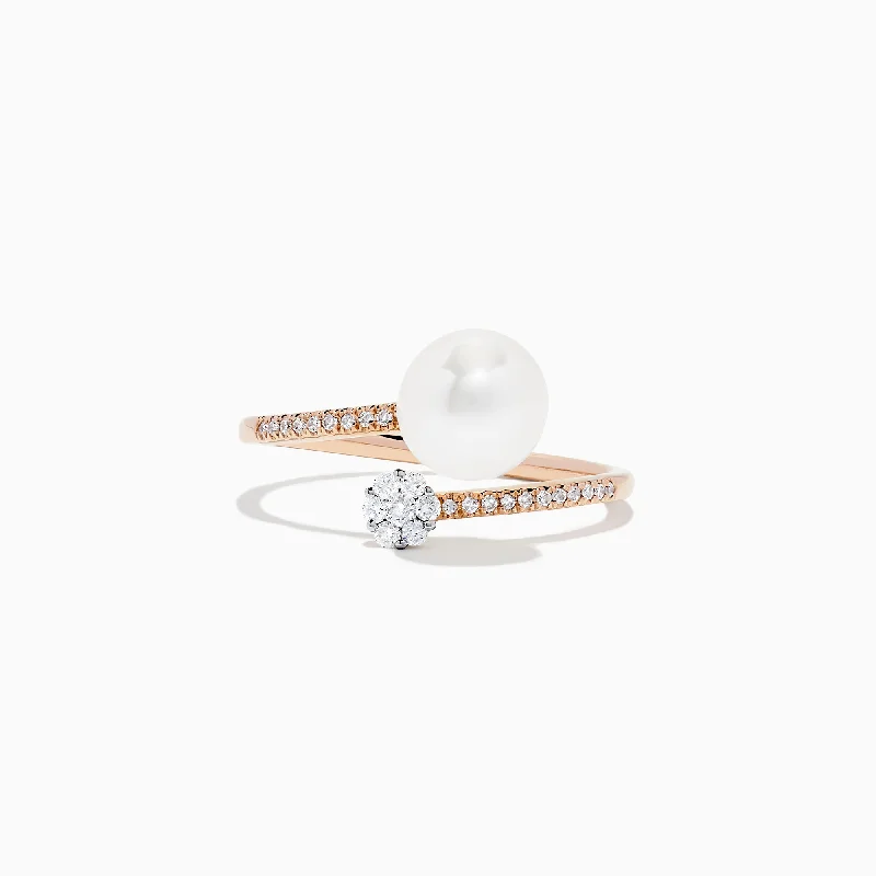 boho-inspired agate ring-14K Rose Gold Pearl and Diamond Wrap Ring, 0.13 TCW