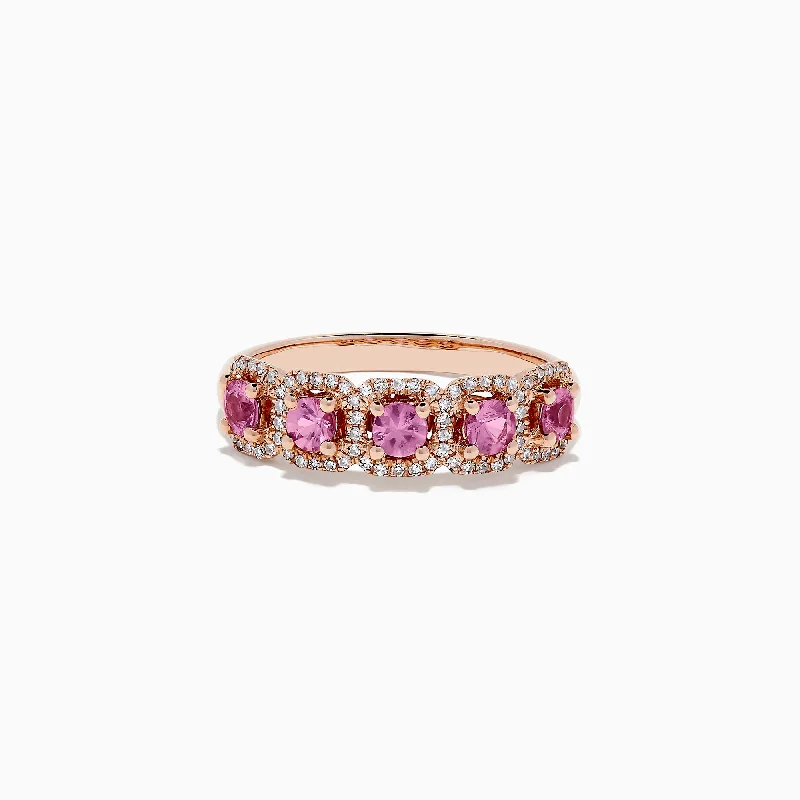 polished gold arc ring-14K Rose Gold Pink Sapphire and Diamond Ring, 0.85 TCW