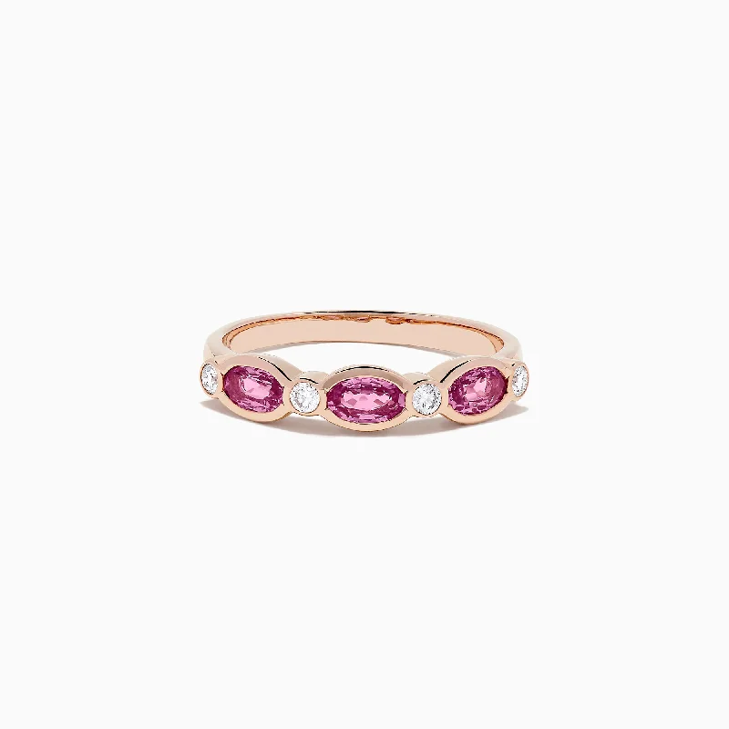 nature-themed cedar ring-14K Rose Gold Pink Sapphire and Diamond Ring, 0.88 TCW