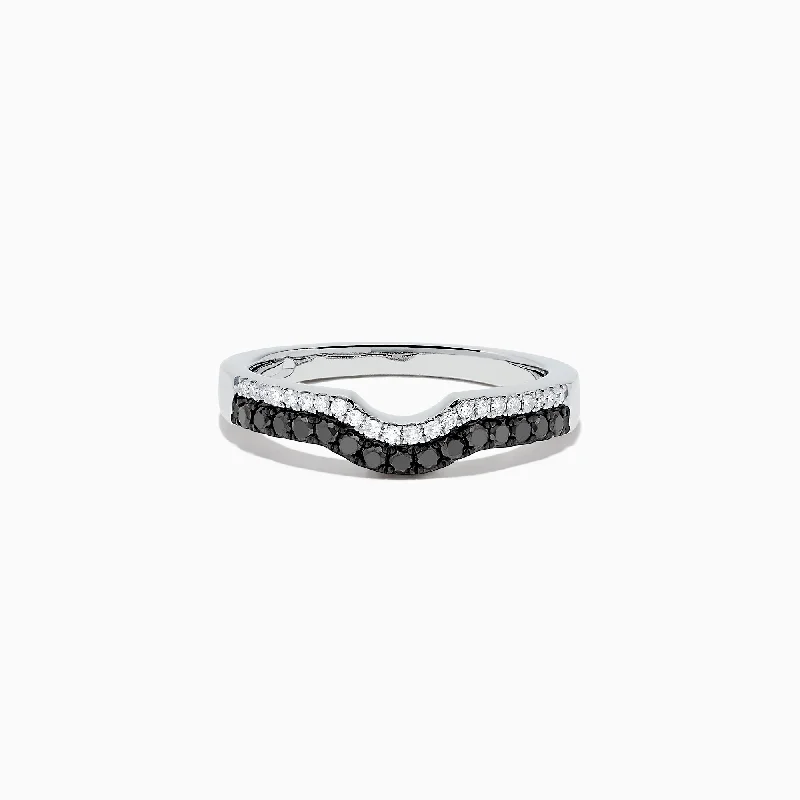 rustic sunstone inlay ring-14K White Gold Black and White Diamond Ring, 0.32 TCW