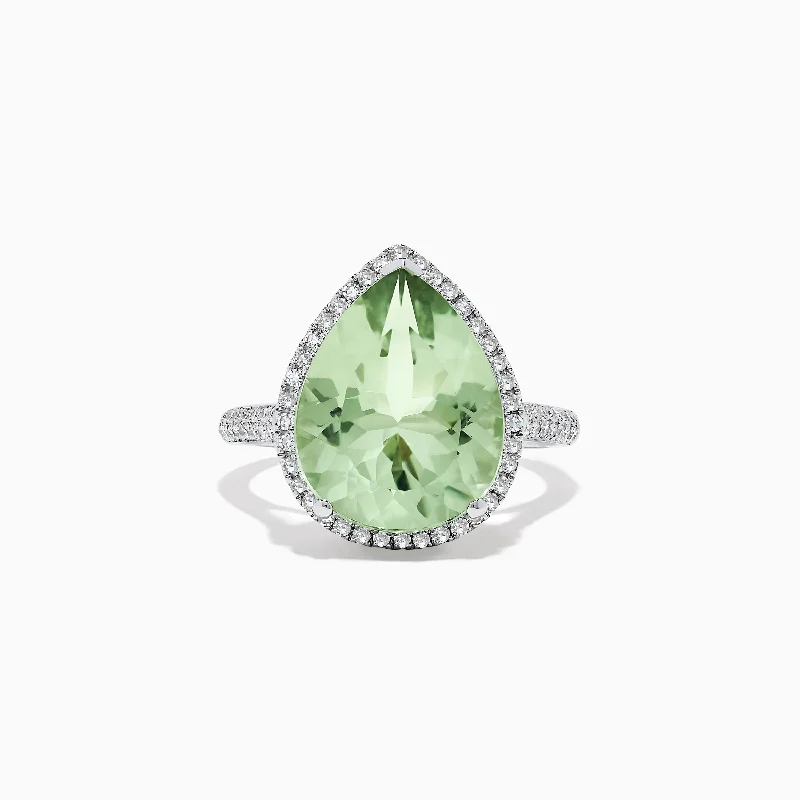 adjustable flare ring-14K White Gold Green Amethyst and Diamond Ring, 7.37 TCW