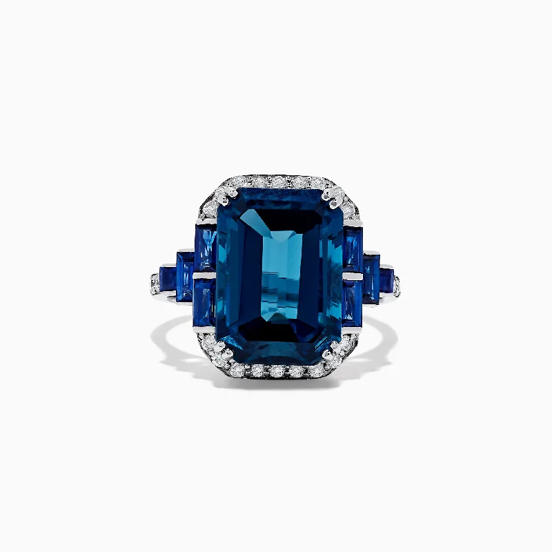 raw agate accent ring-14K White Gold London Blue Topaz and Diamond Ring, 9.47 TCW