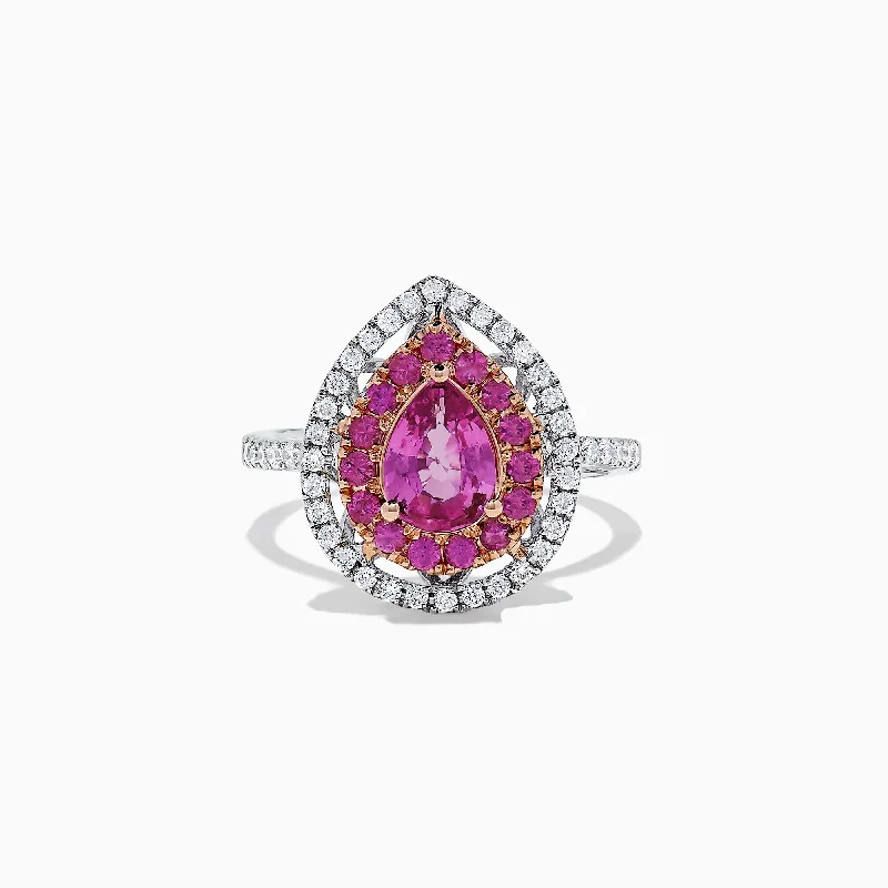 elegant filigree turquoise ring-14K White Gold Pink Sapphire and Diamond Ring, 1.85 TCW